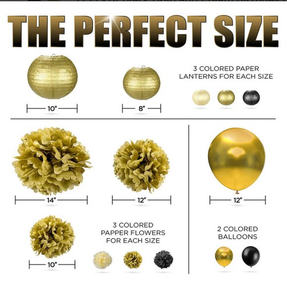 Black & Gold Birthday Party Decoration set - Picture 7 of 8